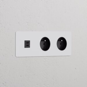 Kew Gniazdo USB-C 30 W i francusko/belgijskie typu E x 2 w potrójnej ramce – Do malowania, Czarny