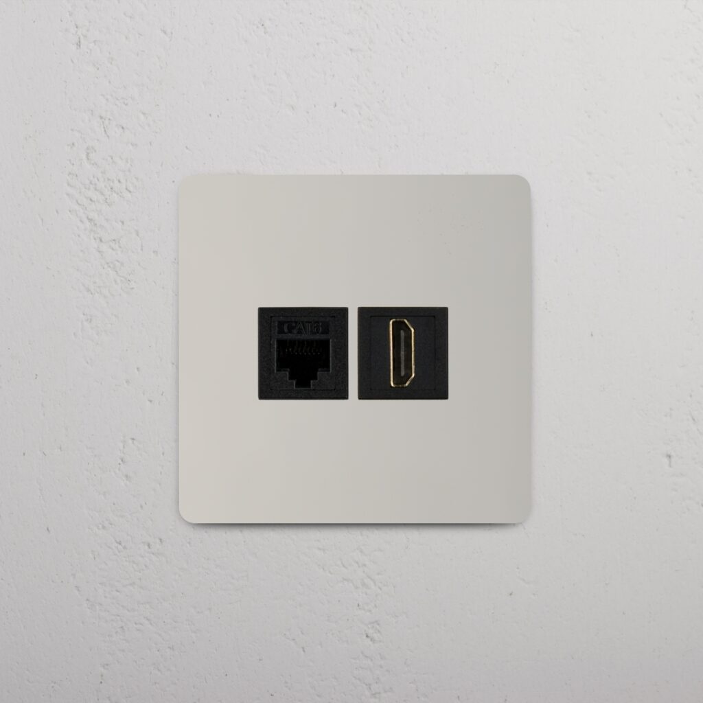 Kew Gniazdo RJ45 i HDMI w pojedynczej ramce – Polerowany nikiel, Czarny