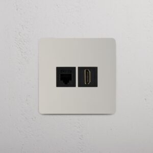 Kew Gniazdo RJ45 i HDMI w pojedynczej ramce – Polerowany nikiel, Czarny