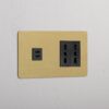 Kew Gniazdo USB-C 30 W i Bipasso x 2 w podwójnej ramce – Antyczny mosiądz, Czarny