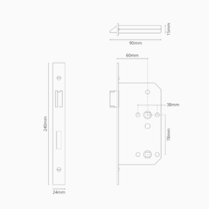 Zamek wpuszczany łazienkowy 60 mm – Polerowany nikiel
