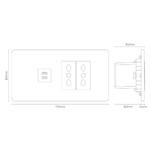 Grove 4-modułowy USB-C 30 W i 2 gniazda Bipasso – Antyczny mosiądz, Biały