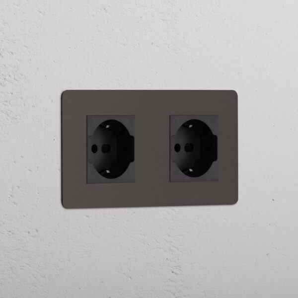 Kew Gniazdo Schuko/Bipasso x 2 w podwójnej ramce – Brąz, Czarny