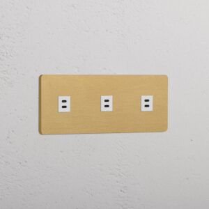 Grove Gniazdo USB-C 30 W x 3 w potrójnej ramce – Antyczny mosiądz, Biały