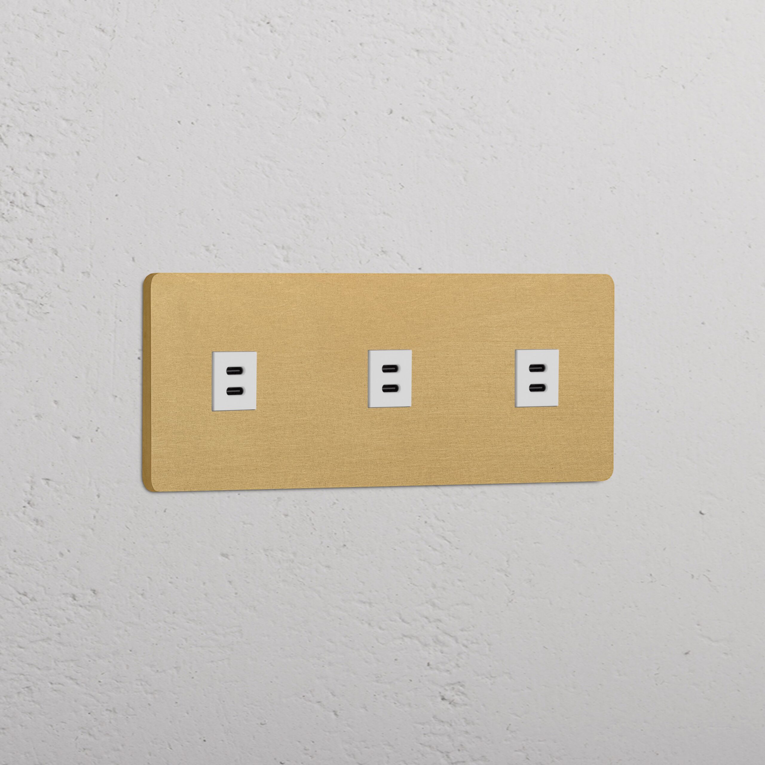 Grove Gniazdo USB-C 30 W x 3 w potrójnej ramce – Antyczny mosiądz, Biały