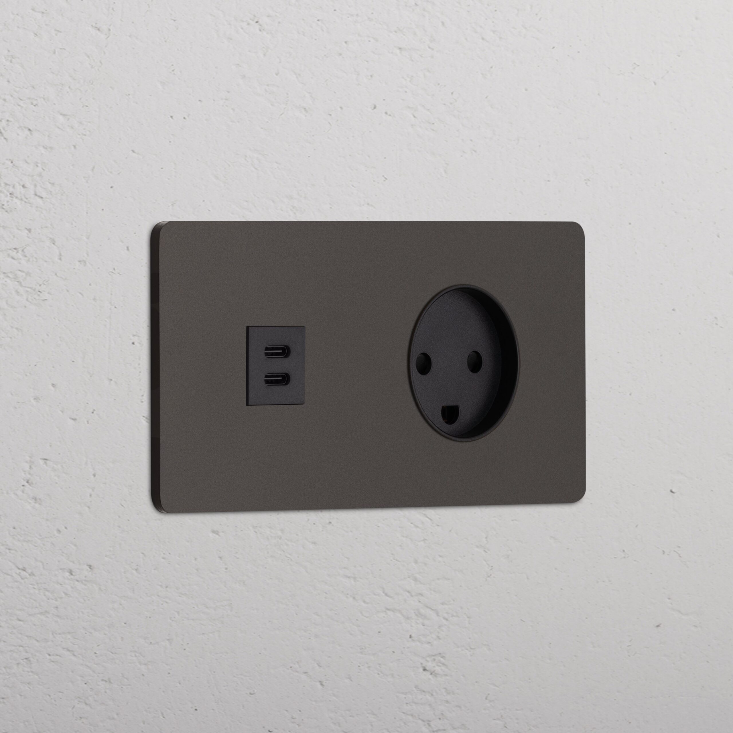 Grove Gniazdo USB-C 30 W i duńskie typu K w podwójnej ramce – Brąz, Czarny