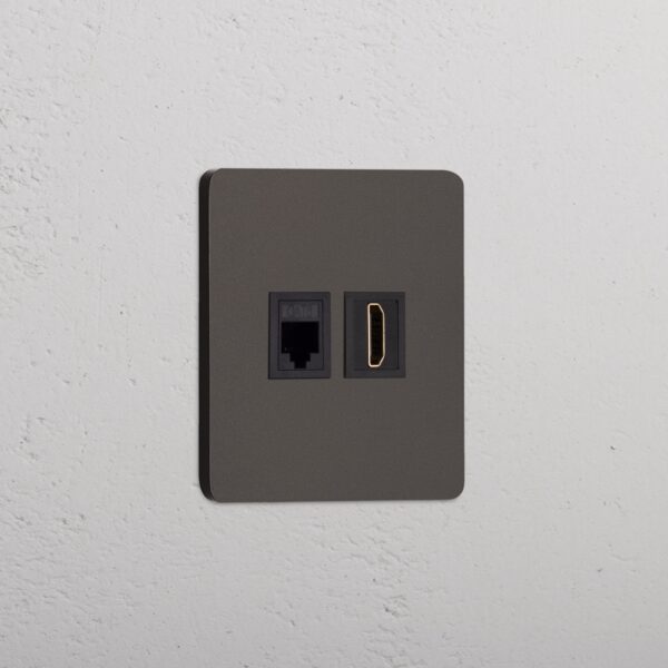 Grove Gniazdo RJ45 i HDMI w pojedynczej ramce – Brąz, Czarny