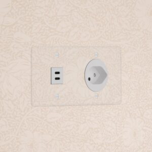 Kew Gniazdo USB-C 30W i szwajcarskie typu J w podwójnej ramce – Przezroczysty, Biały