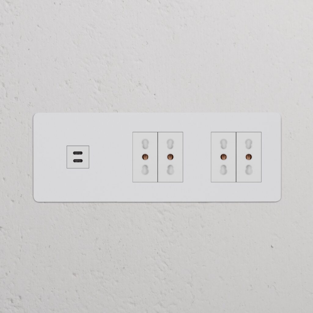 Kew Gniazdo USB-C 30 W i Bipasso x 4 w potrójnej ramce – Do malowania, Biały