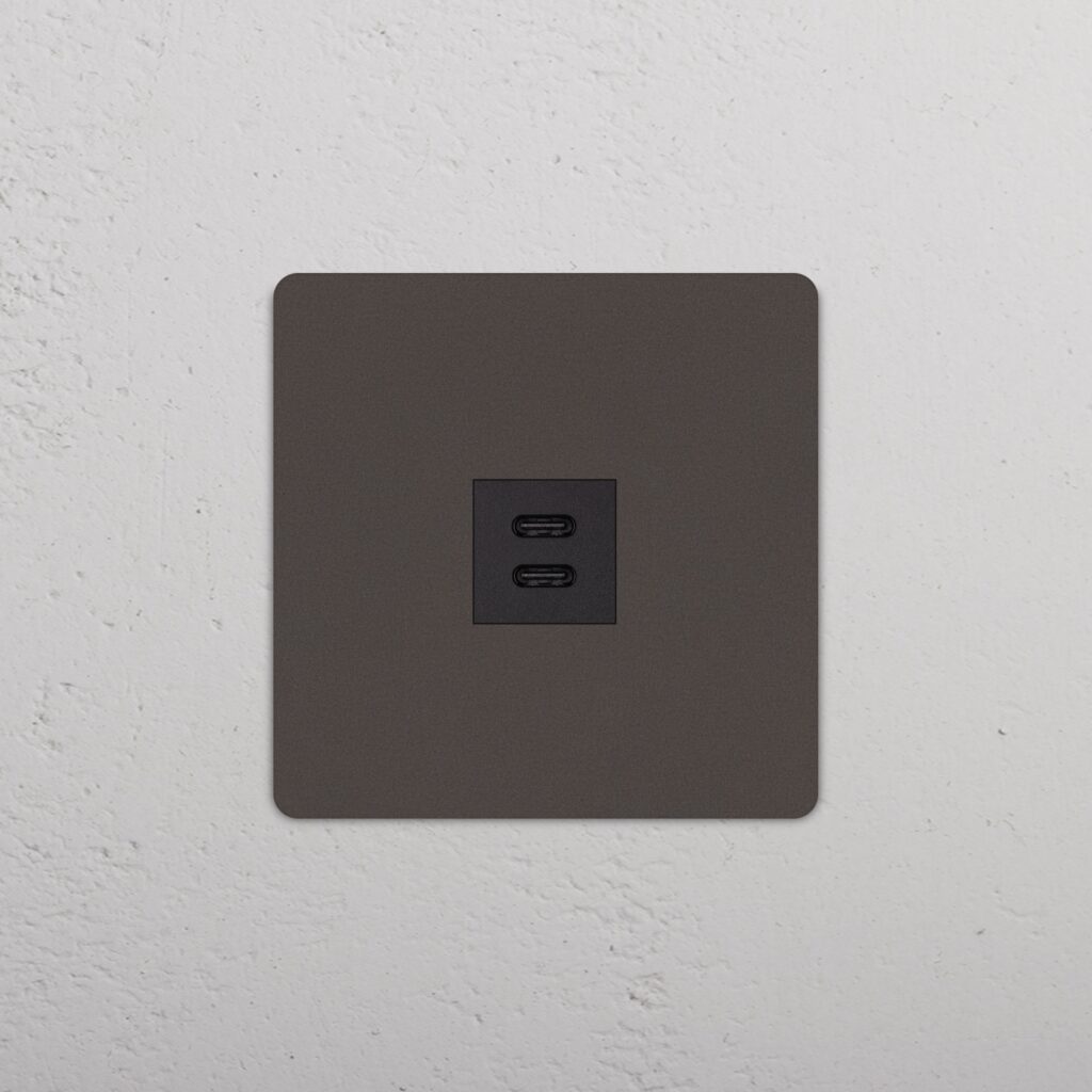 Grove Gniazdo USB-C 30 W w pojedynczej ramce – Brąz, Czarny