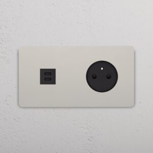 Grove Gniazdo USB-C 30 W i francusko/belgijskie typu E w podwójnej ramce – Polerowany nikiel, Czarny
