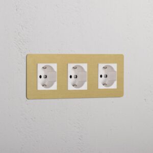 Kew Gniazdo Schuko/Bipasso x 3 w potrójnej ramce – Antyczny mosiądz, Biały