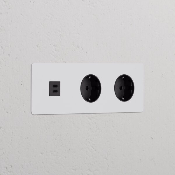 Kew Gniazdo USB-C 30 W i Schuko typu F x 2 w potrójnej ramce – Do malowania, Czarny