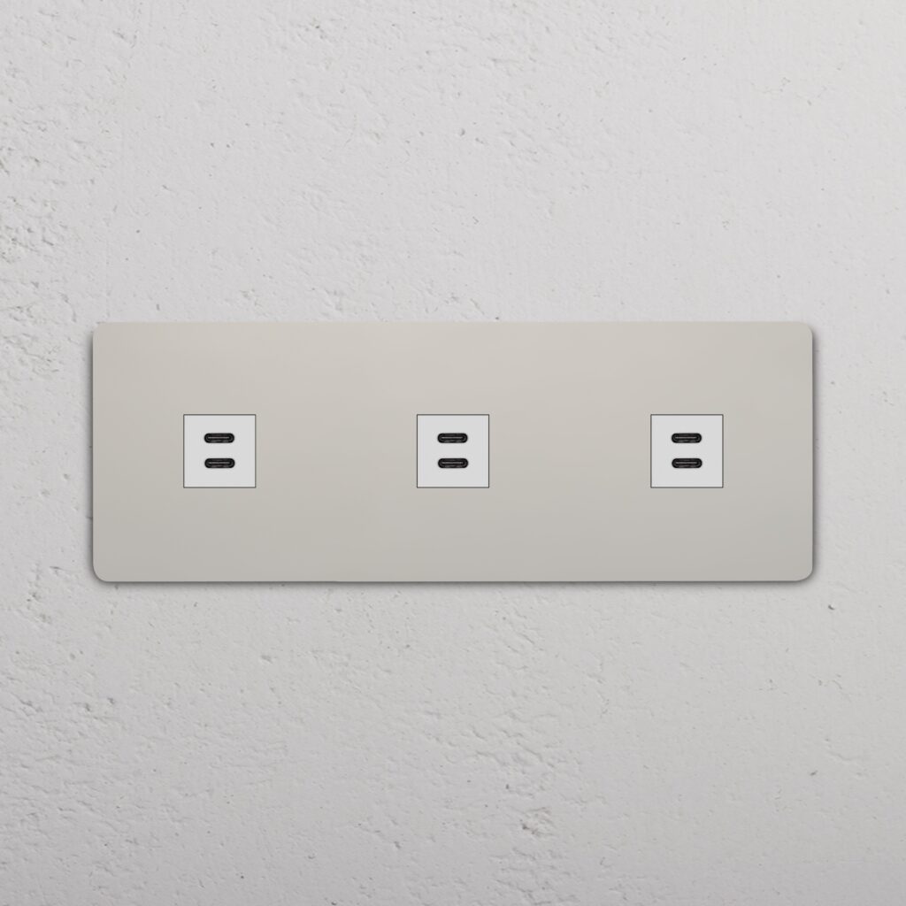 Grove Gniazdo USB-C 30 W x 3 w potrójnej ramce – Polerowany nikiel, Biały