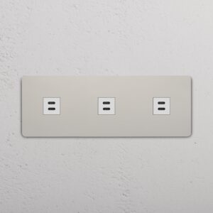 Grove Gniazdo USB-C 30 W x 3 w potrójnej ramce – Polerowany nikiel, Biały