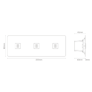 Kew Gniazdo USB-C 30 W x 3 w potrójnej ramce – Satynowy nikiel, Czarny