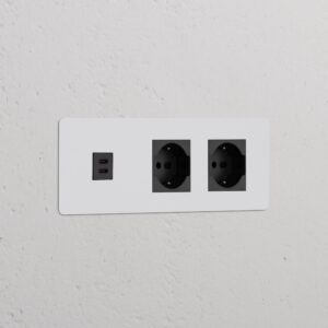Kew Gniazdo USB-C 30 W i Schuko/Bipasso x 2 w potrójnej ramce – Do malowania, Czarny