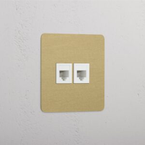 Kew Gniazdo RJ45 x 2 w pojedynczej ramce – Antyczny mosiądz, Biały