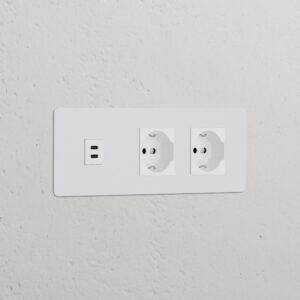 Kew Gniazdo USB-C 30 W i Schuko/Bipasso x 2 w potrójnej ramce – Do malowania, Biały