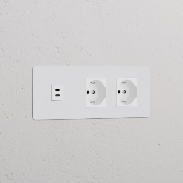 Kew Gniazdo USB-C 30 W i Schuko/Bipasso x 2 w potrójnej ramce – Do malowania, Biały