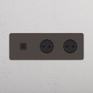 Grove Gniazdo USB-C 30 W i Schuko typu F x 2 w potrójnej ramce – Brąz, Czarny