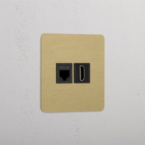 Kew Gniazdo RJ45 i HDMI w pojedynczej ramce – Antyczny mosiądz, Czarny