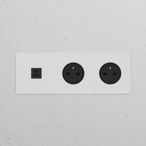 Kew Gniazdo USB-C 30 W i francusko/belgijskie typu E x 2 w potrójnej ramce – Do malowania, Czarny
