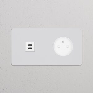 Kew Gniazdo USB-C 30 W i francusko/belgijskie typu E w podwójnej ramce – Do malowania, Biały