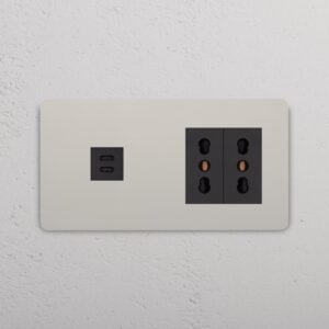 Grove Gniazdo USB-C 30 W i Bipasso x 2 w podwójnej ramce – Polerowany nikiel, Czarny