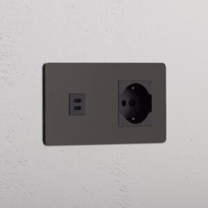 Grove Gniazdo USB-C 30 W i Schuko/Bipasso w podwójnej ramce – Brąz, Czarny