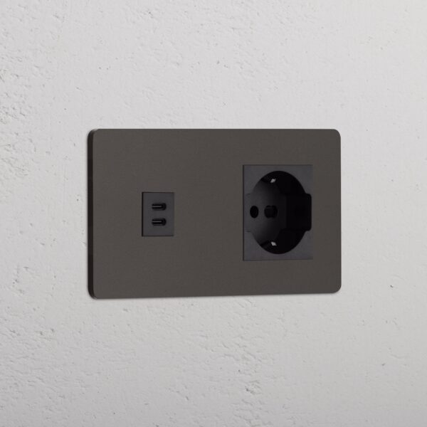 Grove Gniazdo USB-C 30 W i Schuko/Bipasso w podwójnej ramce – Brąz, Czarny