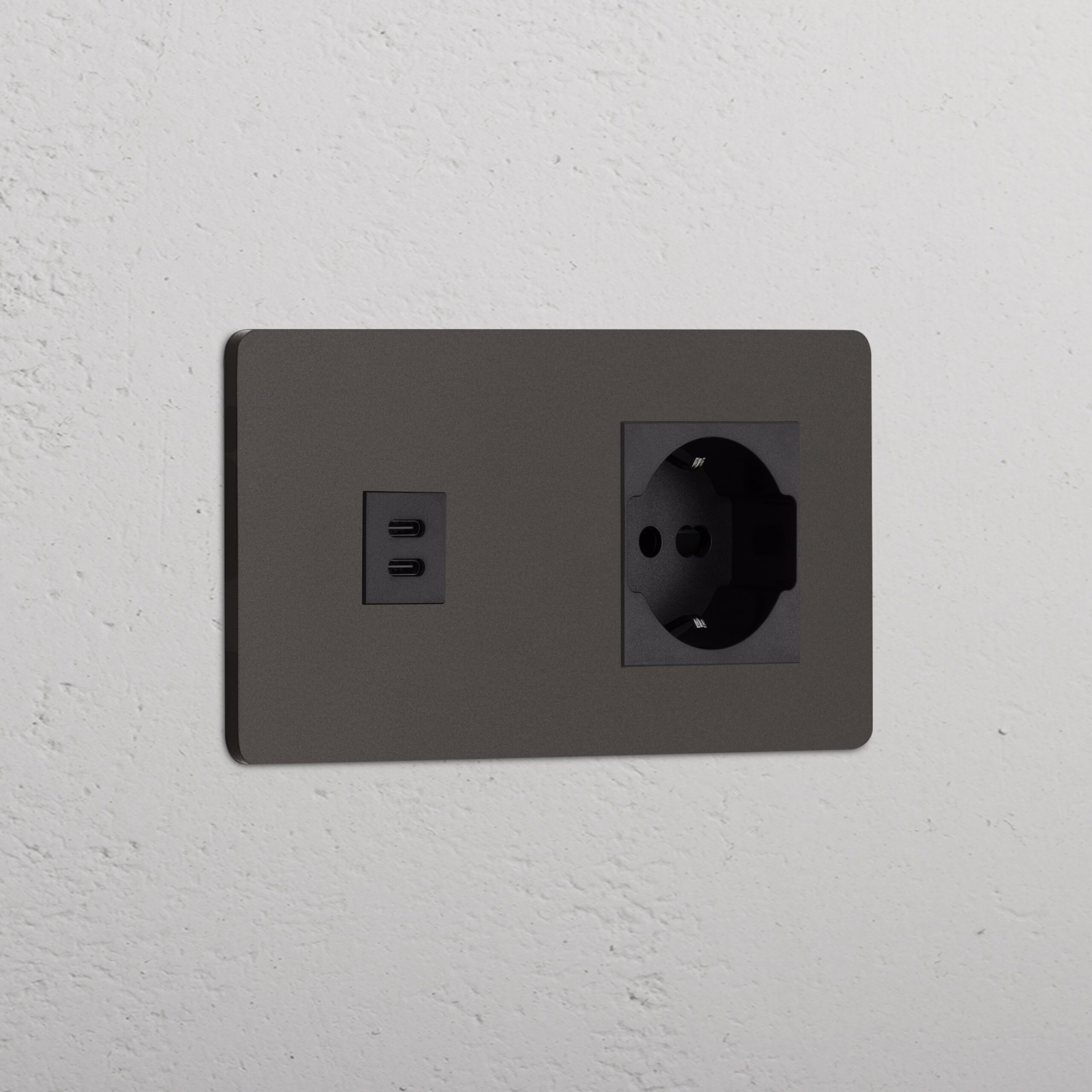 Grove Gniazdo USB-C 30 W i Schuko/Bipasso w podwójnej ramce – Brąz, Czarny
