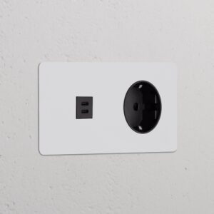 Kew Gniazdo USB-C 30 W i Schuko typu F x 2 w podwójnej ramce – Do malowania, Czarny