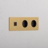 Grove Gniazdo USB-C 30 W i Schuko typu F x 2 w potrójnej ramce – Antyczny mosiądz, Czarny