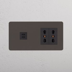 Kew Gniazdo USB-C 30 W i Bipasso x 2 w podwójnej ramce – Brąz, Czarny