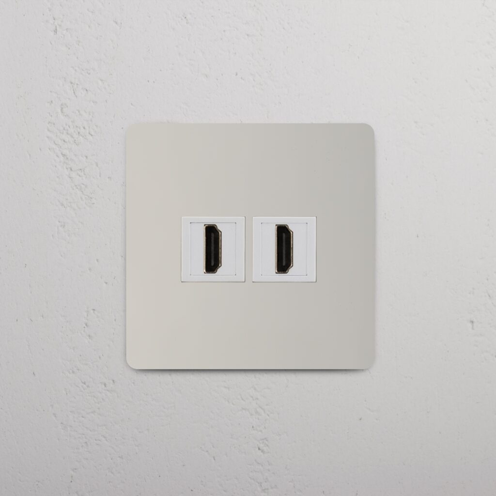 Kew Gniazdo HDMI x 2 w pojedynczej ramce – Polerowany nikiel, Biały