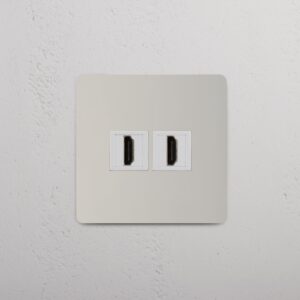 Kew Gniazdo HDMI x 2 w pojedynczej ramce – Polerowany nikiel, Biały