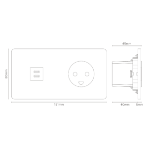 Grove Gniazdo USB-C 30 W i duńskie typu K w podwójnej ramce – Polerowany nikiel, Czarny