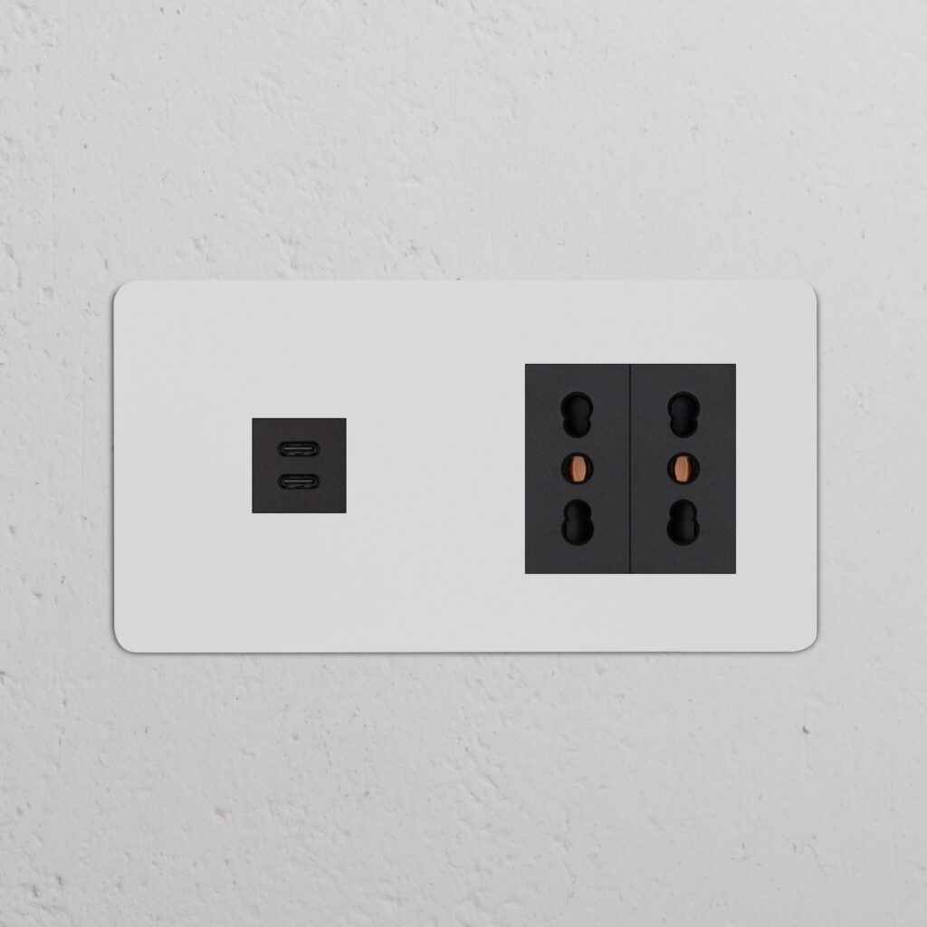 Kew Gniazdo USB-C 30 W i Bipasso x 2 w podwójnej ramce – Do malowania, Czarny