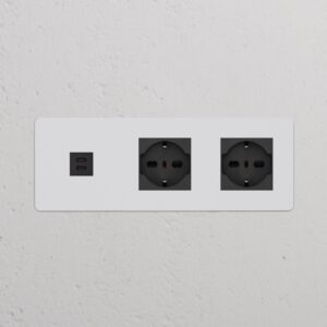 Kew Gniazdo USB-C 30 W i Schuko/Bipasso x 2 w potrójnej ramce – Do malowania, Czarny