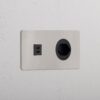 Grove Gniazdo USB-C 30W i szwajcarskie typu J w podwójnej ramce – Polerowany nikiel, Czarny