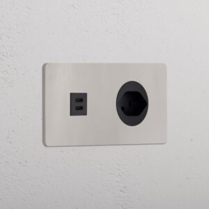 Grove Gniazdo USB-C 30W i szwajcarskie typu J w podwójnej ramce – Polerowany nikiel, Czarny