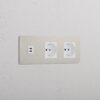 Grove Gniazdo USB-C 30 W i Schuko/Bipasso x 2 w potrójnej ramce – Polerowany nikiel, Biały