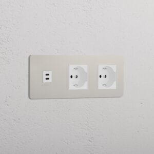 Grove Gniazdo USB-C 30 W i Schuko/Bipasso x 2 w potrójnej ramce – Polerowany nikiel, Biały