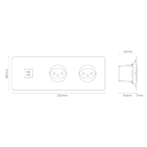 Kew Gniazdo USB-C 30W i szwajcarskie typu J x 2 w potrójnej ramce – Do malowania, Biały