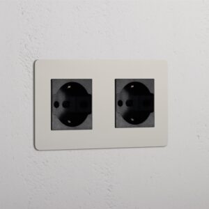 Kew Gniazdo Schuko/Bipasso x 2 w podwójnej ramce – Polerowany nikiel, Czarny