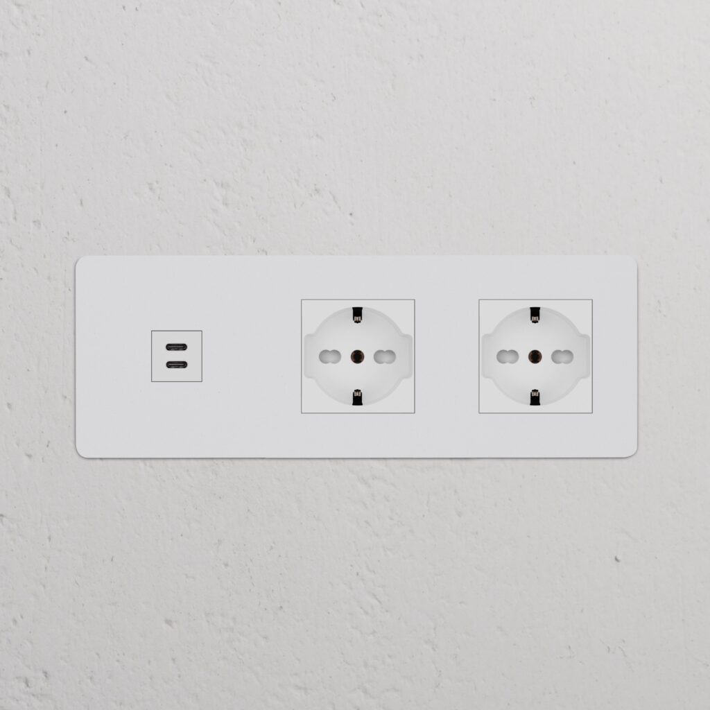 Kew Gniazdo USB-C 30 W i Schuko/Bipasso x 2 w potrójnej ramce – Do malowania, Biały