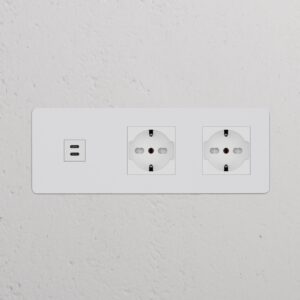 Kew Gniazdo USB-C 30 W i Schuko/Bipasso x 2 w potrójnej ramce – Do malowania, Biały