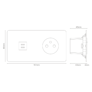 Kew Gniazdo USB-C 30 W i francusko/belgijskie typu E w podwójnej ramce – Do malowania, Czarny