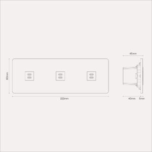 Grove Gniazdo USB-C 30 W x 3 w potrójnej ramce – Polerowany nikiel, Biały